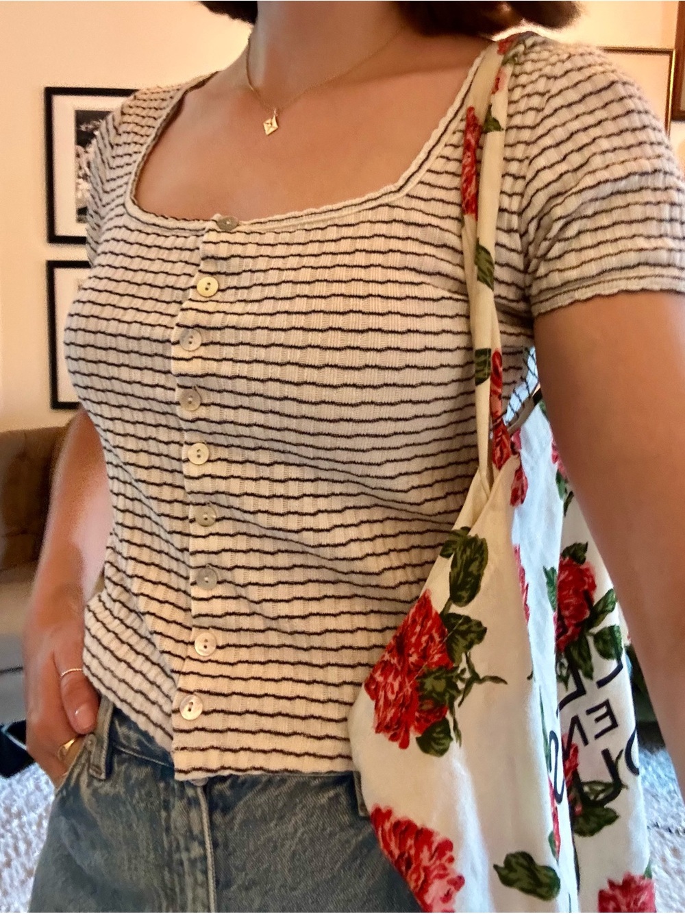 Rouje Short-Sleeve Striped Button-Front Top